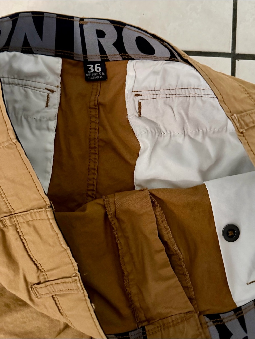 2 Prs. Men’s Iron Clothing Co. Hybrid Cargo Shorts Sz 36 Khaki & Brown - Picture 6 of 7